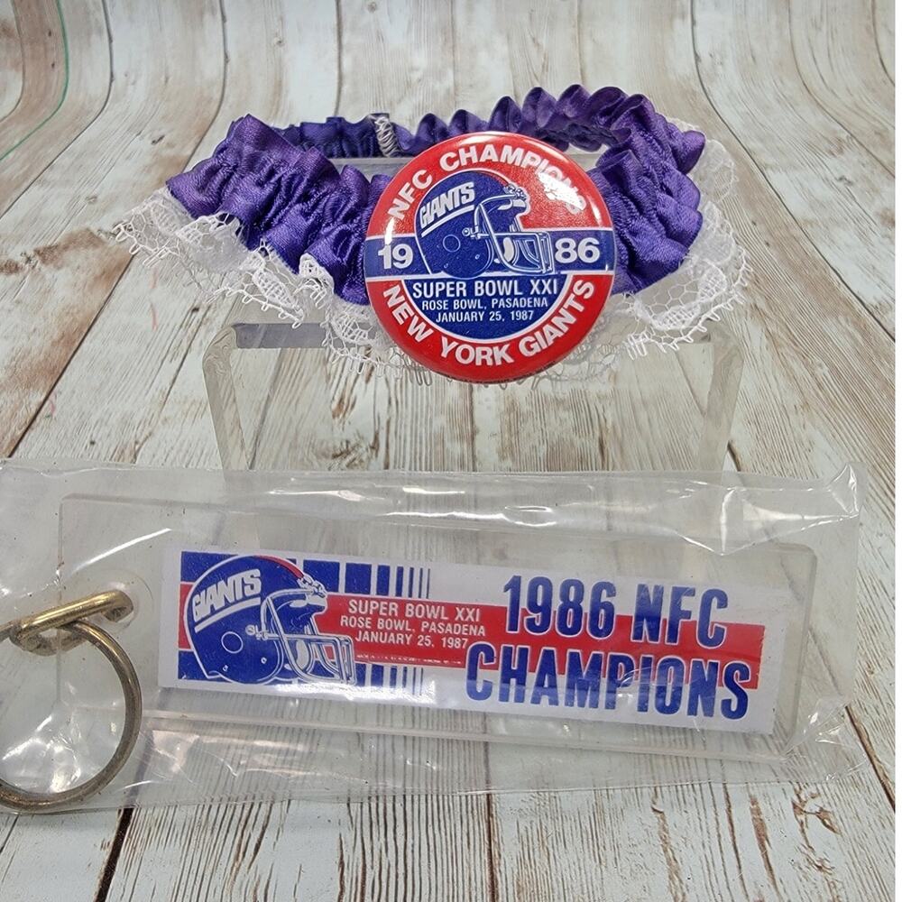 New York Giants Vintage 1986 NFC Champions Super Bowl XXI Keychain & Pin